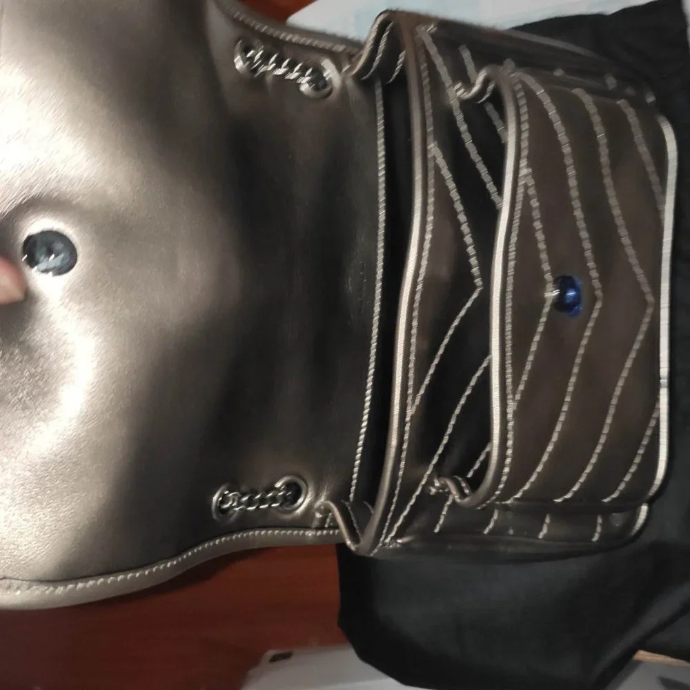SAINT LAURENT Baby Niki Quilted Metallic Silver Leather Shoulder Bag